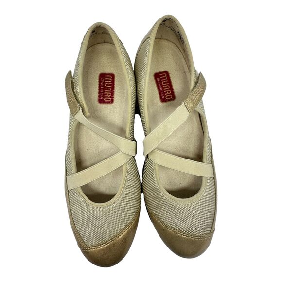 Munro American Comfort Mary Jane Size Wide Flats Gold Fabric & Leather 8 W - Picture 7 of 10